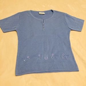 💲Sz L Vintage Lady Loana Knitted Blouse with blue studs